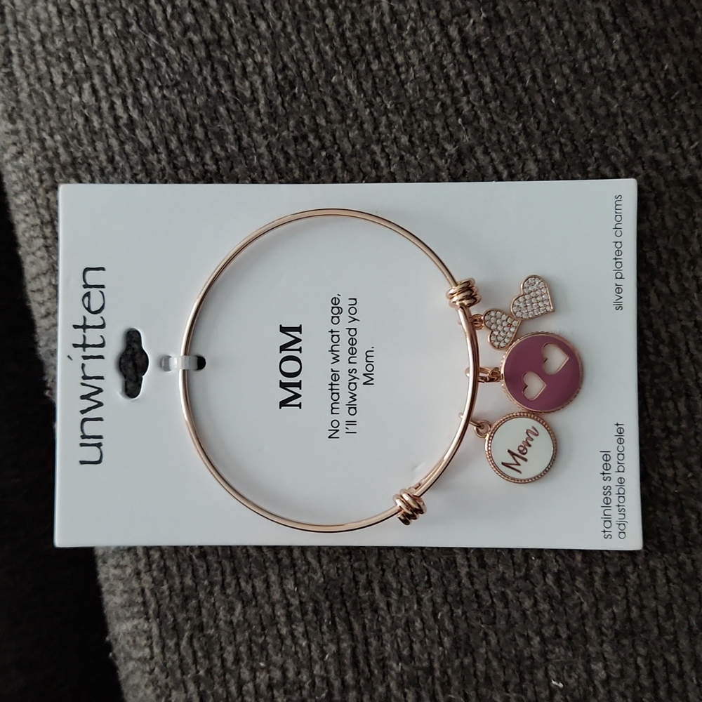 Unwritten Bangle Bracelet Mom & Hearts Charms Rose-Gold-Tone